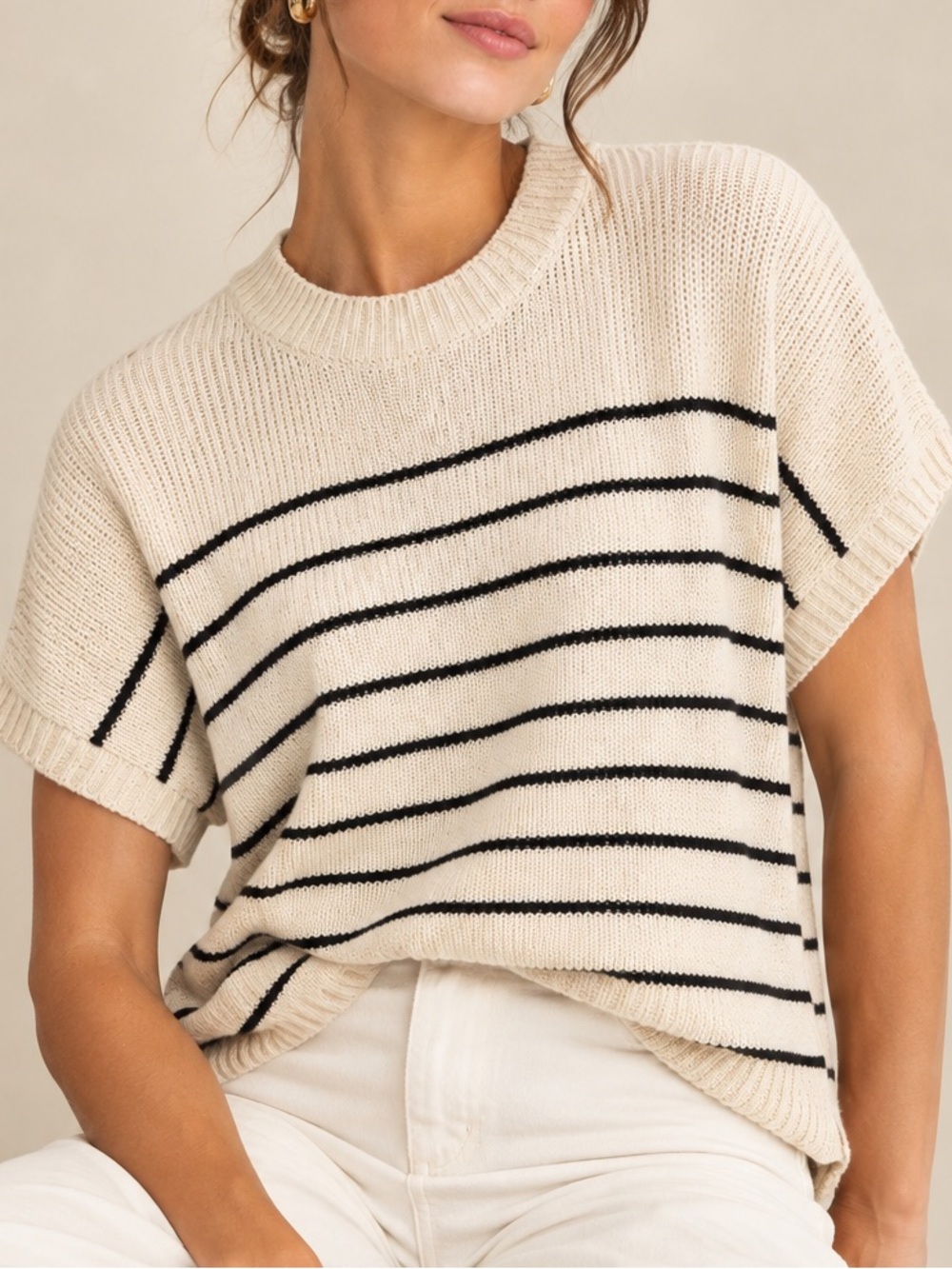 Maeve Anthropologie Striped Sweater Vest XL Ivory Black Ribbed Preppy Fall